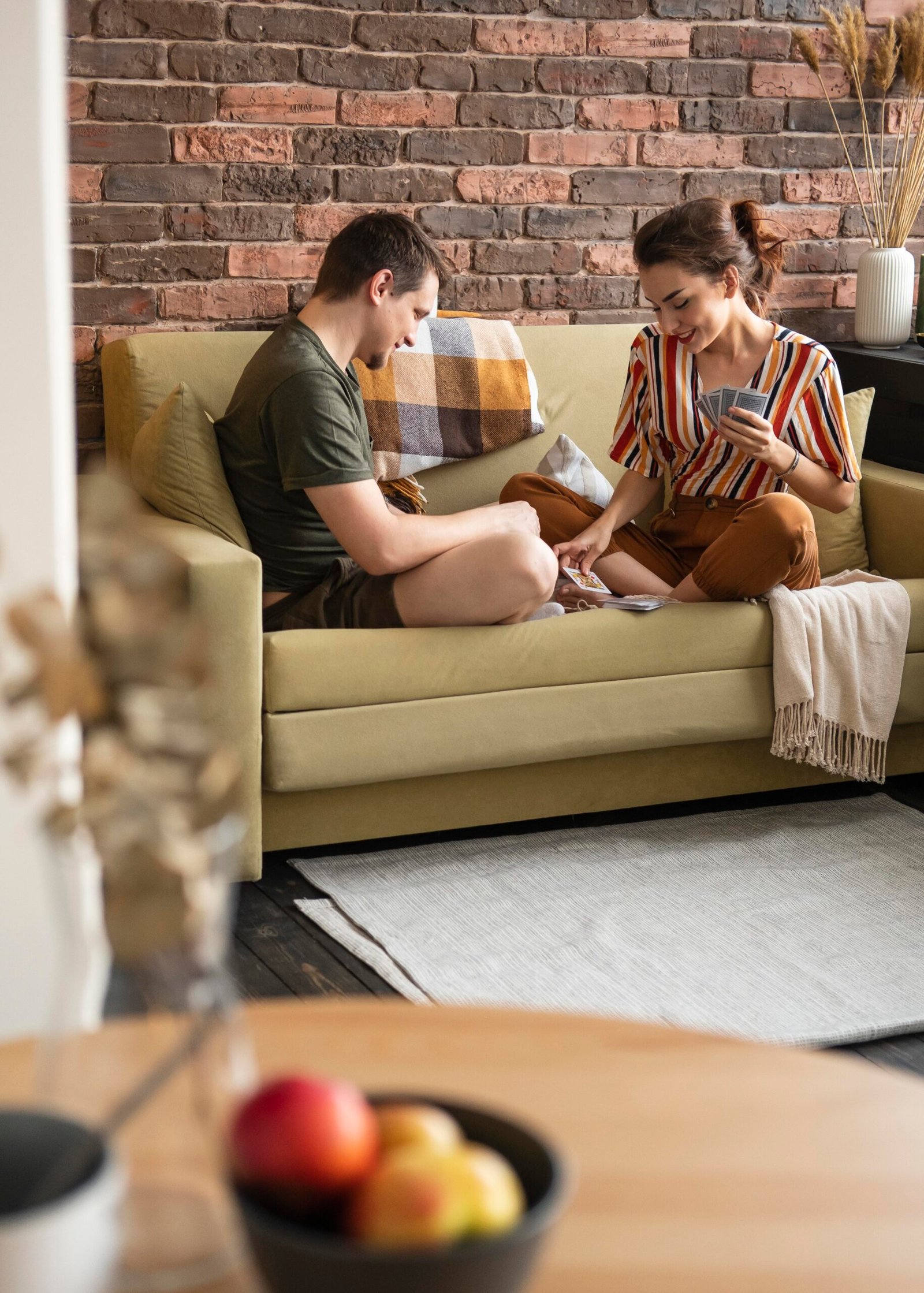 Couple sitting together on a sofa
